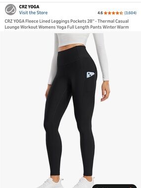 CRZ YOGA Black High-Waist Fleece-Lined Leggings with Side Phone Pocket